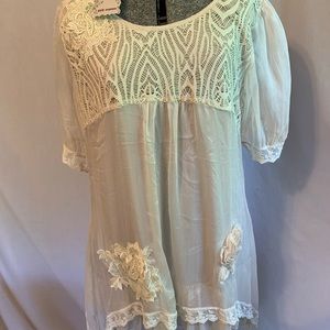 Pretty angel NWT extra large white short sleeve blouse sheer shirt